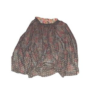 Woman Within Black Polka Dot Mesh Floral Layered Skirt Large